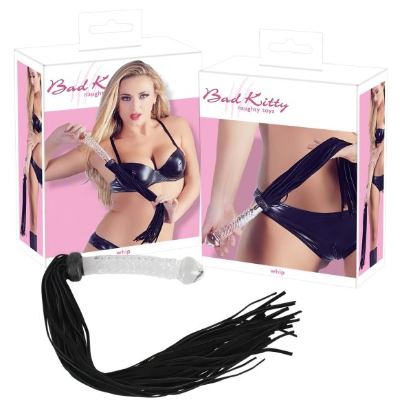 Bad Kitty - nahkpiits klaasist dildoga (läbipaistev-must)