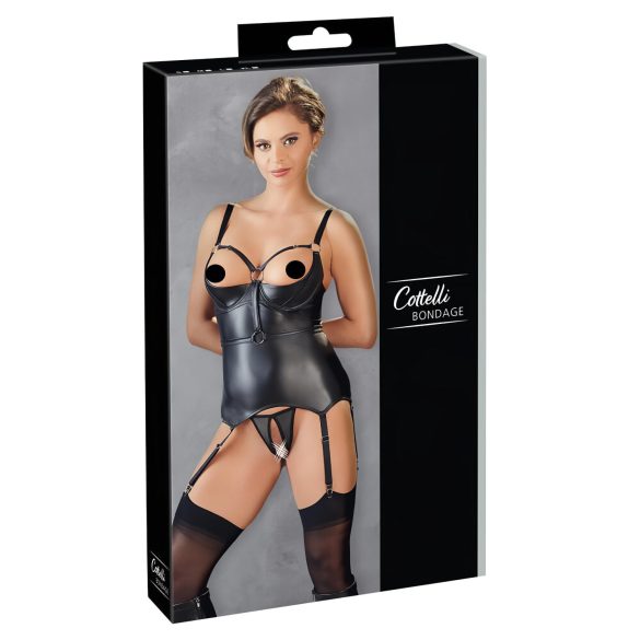 Cottelli Bondage - läikiv rinnahoidja käeraudadega (must) - L