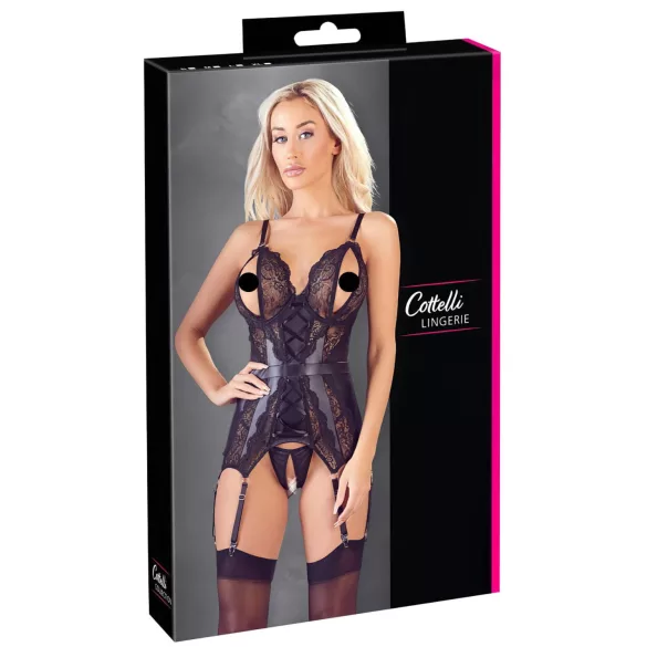 Cottelli - avatud pitsist pluus ja stringid - must - XL