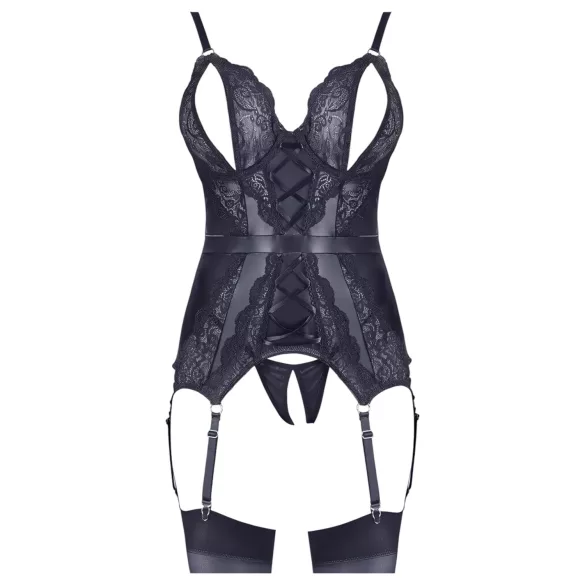 Cottelli - avatud pitsist pluus ja stringid - must - XL