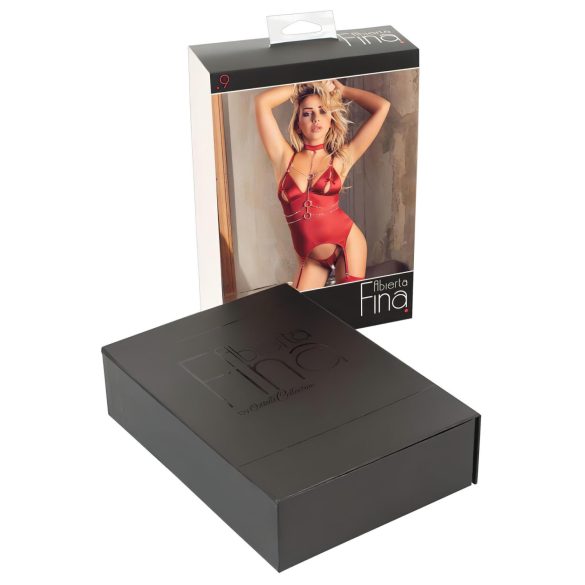 Abierta Fina - särav kett-korsett ja stringid (punane)