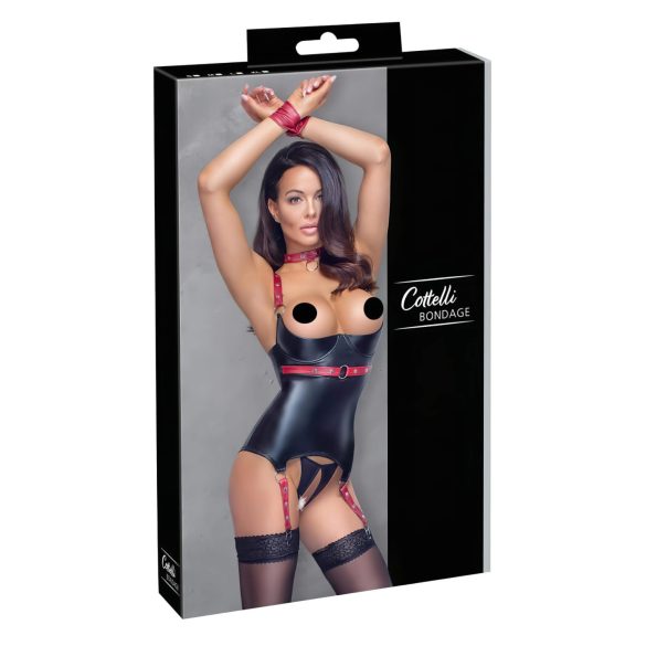 Cottelli Bondage - Läikiv, tõstev kaelusega top (must)