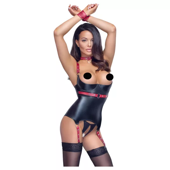 Cottelli Bondage - läikiv rinnahoidjaga top kaelarihmaga - must