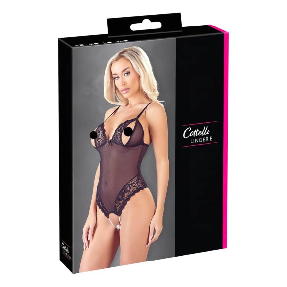 Cottelli - pitsiline, pärlitega avatud body (must)