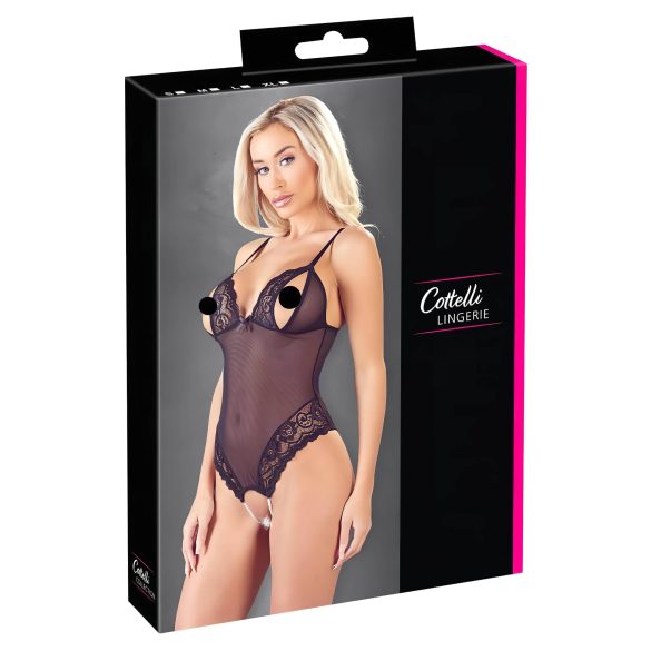 Cottelli - pitsiline ja pärlitega avatud body (must) - XL