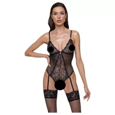 Cottelli - avatud pitsist body sukahoidjaga must