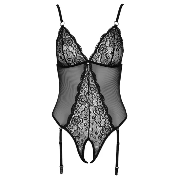 Cottelli - avatud pitsist body sukahoidjaga must - M