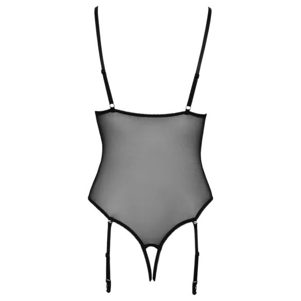 Cottelli - avatud pitsist body sukahoidjaga must - M