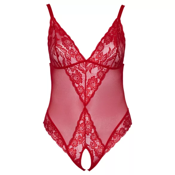 Cottelli Curves - läbipaistev pitsist bodi - punane - 2XL