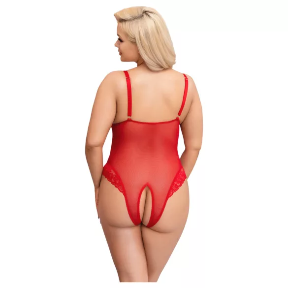 Cottelli Curves - läbipaistev pitsist bodi - punane - 3XL
