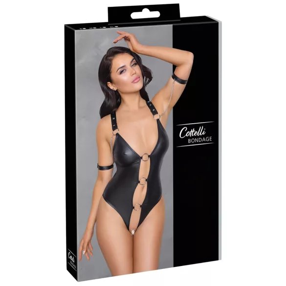 Cottelli Bondage - läikiv avatud kehaülikond rõngastega must