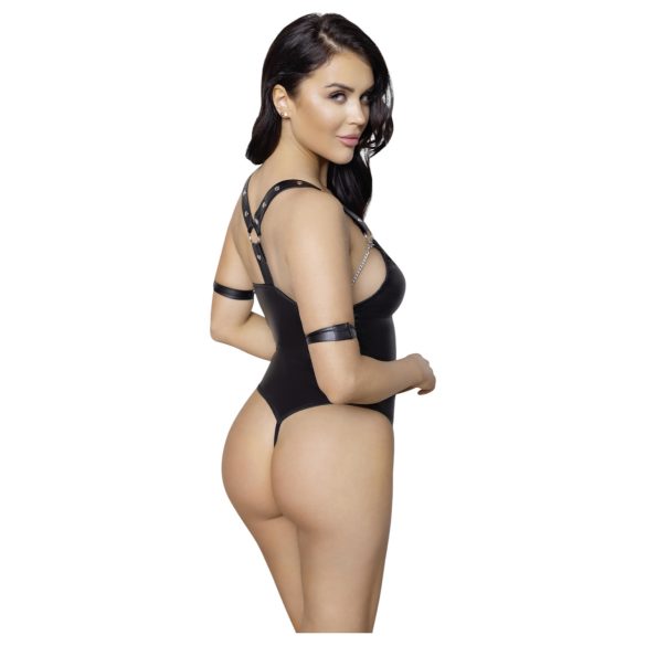 Cottelli Bondage - läikiv avatud kehaülikond rõngastega must - XL