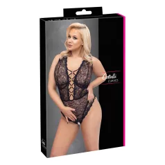   Cottelli Curves Plus Size - läbipaistev mustriga bodi - must - suured suurused