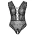 Cottelli Curves Plus Size - läbipaistev mustriga bodi - must - suured suurused - 90D/XL