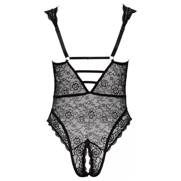 Cottelli Curves Plus Size - läbipaistev mustriga bodi - must - suured suurused - 90D/XL