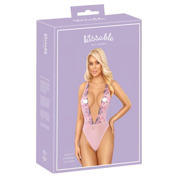 Suudeldav roosiline tikandiga body (roosa) - L/XL