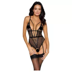 Cottelli - avatud rihmadega body sukahoidjaga - must