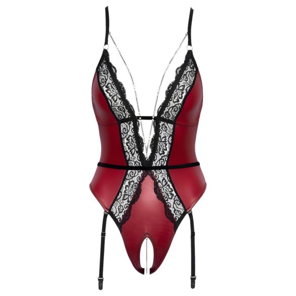 Abierta Fina - avatud body sukahoidjaga - must-punane - M