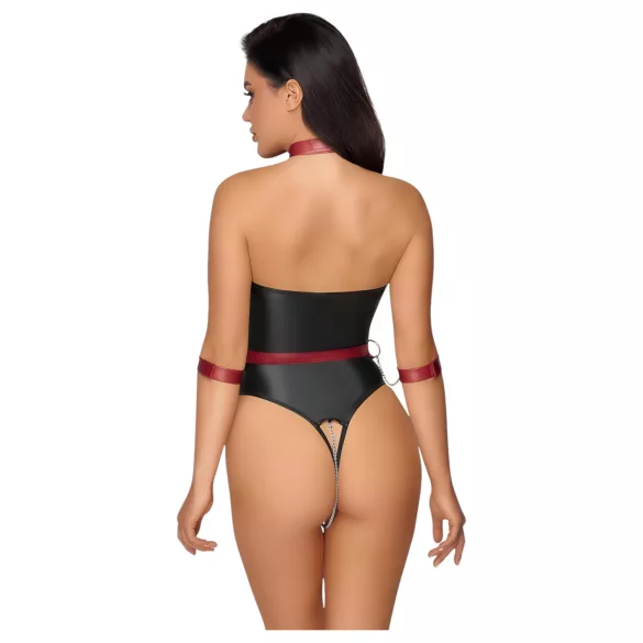 Cottelli Bondage - läikiv bodi ja käerauad - must - L