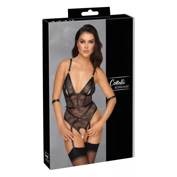 Cottelli Bondage - avatud keha bondagebodji käeraudadega must - M