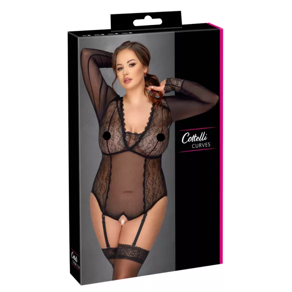 Cottelli Curves - läbipaistev bodi (must) - 2XL