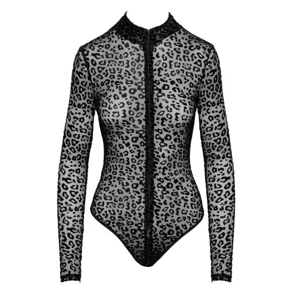 Noir - leopardimustriga, pikkade varrukatega body (must) - M