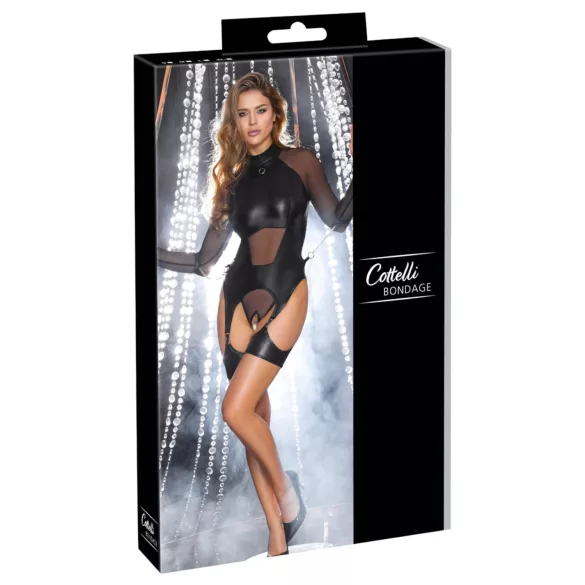 Cottelli Bondage - läbipaistev pluus käeraudadega - must