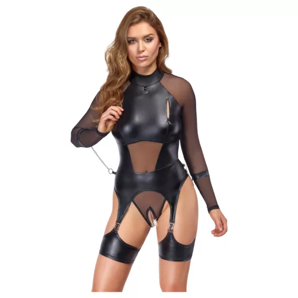 Cottelli Bondage - läbipaistev pluus käeraudadega - must - L