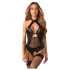 Obsessive Dominna - läbipaistev läikiv body - must - L/XL