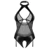 Obsessive Dominna - läbipaistev läikiv body - must - L/XL