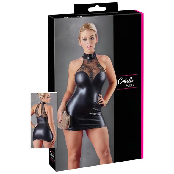 Cottelli - pitsiline läikiv kraega minikleit (must) - XL