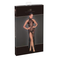 Noir - läbipaistev pikk kleit lillemustriga must