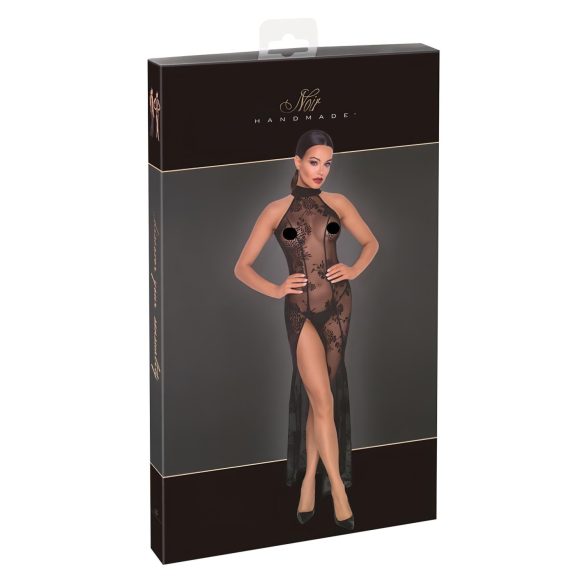 Noir - läbipaistev pikk kleit lillemustriga must - M