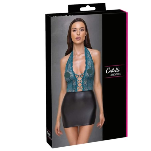 Cottelli - pitsist korsettkleit - läikiv - must-roheline - M