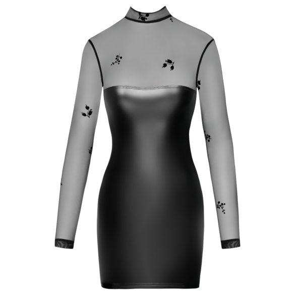 Noir - läikiv läbipaistev minikleit - must - XL