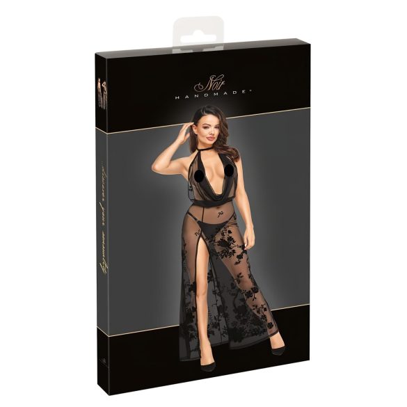 Noir - läbipaistev lillemustriga maksikleit (must) - XL