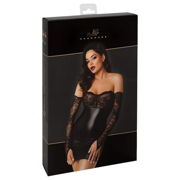 Noir - läikiv kleit pitsiliste detailidega (must) - L