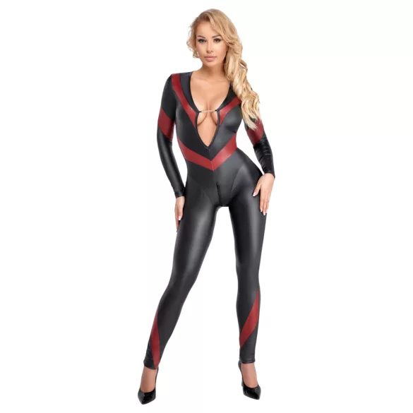 Cottelli - catsuit lukuga - nahaimitatsioon - must - L