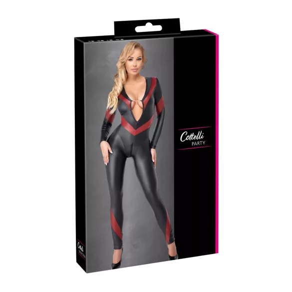 Cottelli - catsuit lukuga - nahaimitatsioon - must - L