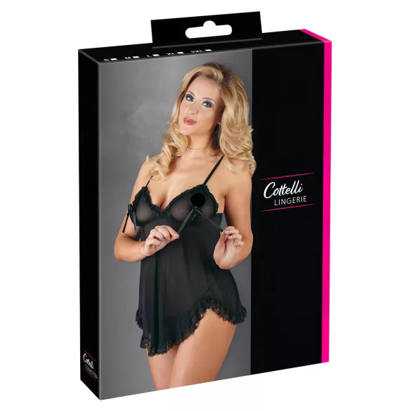 Cottelli - babydoll öösärk - pitsäärega, must - M