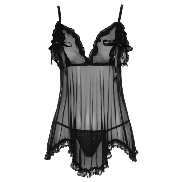 Cottelli - babydoll öösärk - pitsäärega, must - XXL