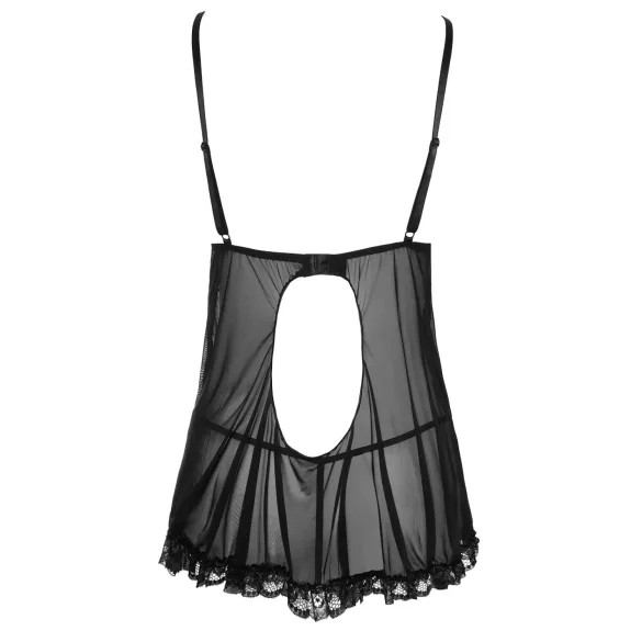 Cottelli - babydoll öösärk - pitsäärega, must - XXL