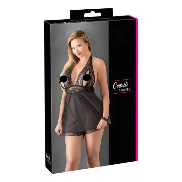 Cottelli Plus Size - pitsiline babydoll öösärk - must - suured suurused - 4XL
