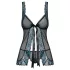 Obsessive - babydoll ja stringid - tikandiga - must-türkiis