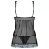Obsessive - babydoll ja stringid - tikandiga - must-türkiis