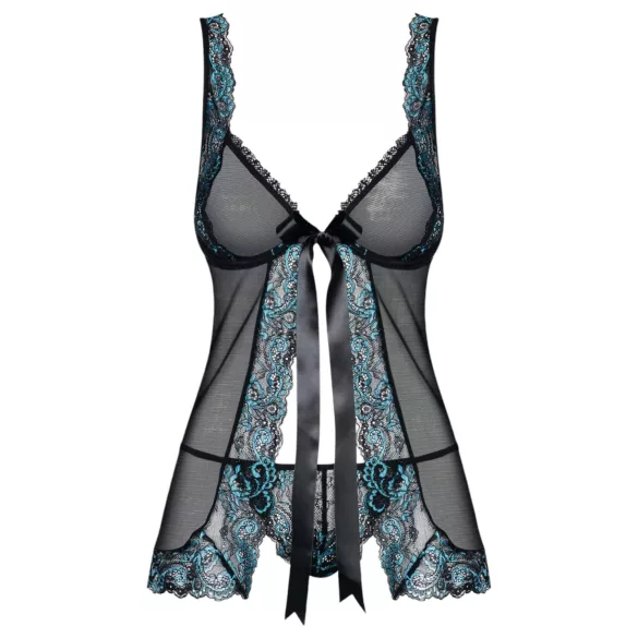Obsessive - babydoll ja stringid - tikandiga - must-türkiis - L/XL