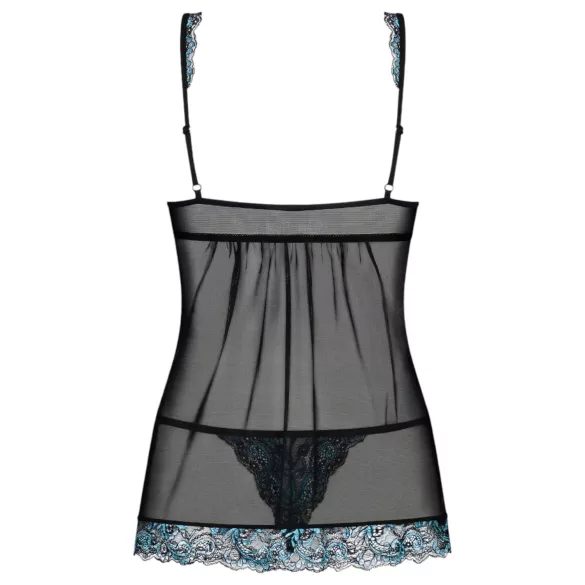 Obsessive - babydoll ja stringid - tikandiga - must-türkiis - L/XL