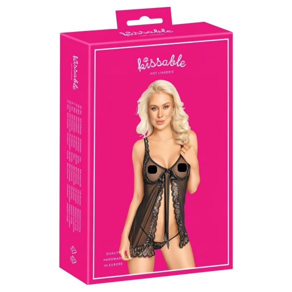 Kissable - avatud babydoll (must)