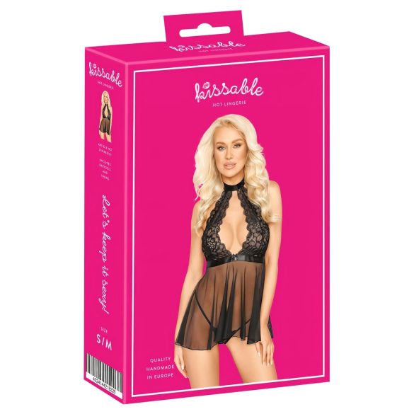 Suudlusväärne - pitsiline babydoll kaelarihmaga (must)