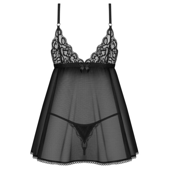 Obsessive - pitsist babydoll komplekt - must - M/L